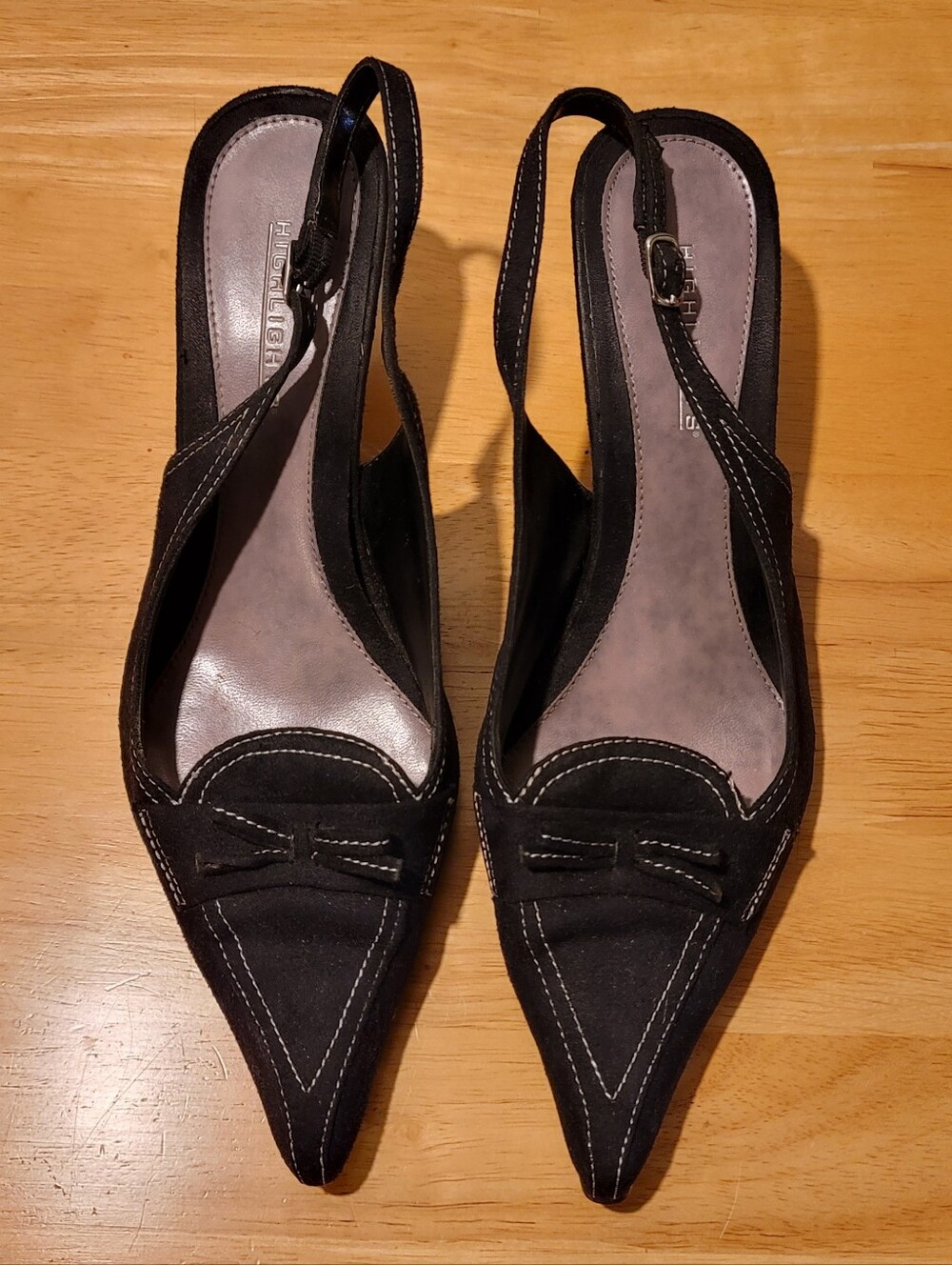 Vintage black Highlights suede fabric kitten heels NWOT